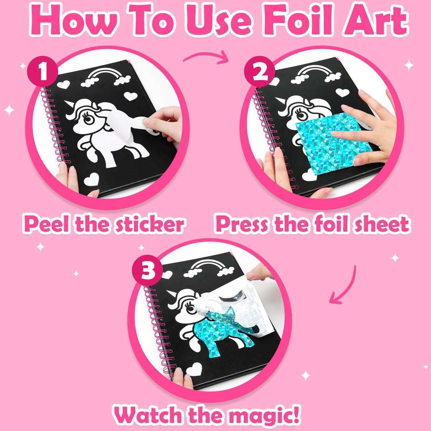 FUNNYB&G Foil Art Craft Kit for Girls 4-10 Years Old: Mess-Free & No-Glue, Create 16 Sparkly Princess Unicorn Pictures – Perfect Travel Toy & Birthday Gift for Kids (Princess)
