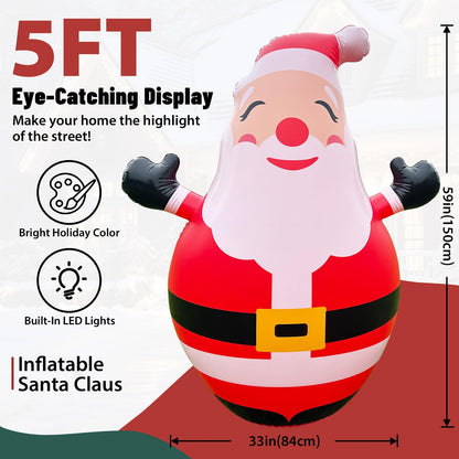 Christmas Inflatable Yard Decoration,Blow Up 5FT Lighted up Inflatable Santa Claus Outdoor,Giant Christmas Outdoor Decor Ornaments with Built-in LED Lights for Xmas Holiday Lawn Garden Patio