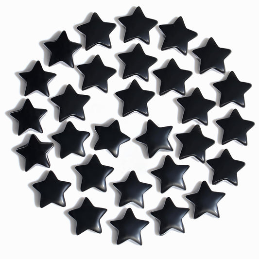 QINJIEJIE 20 PCS Black Obsidian Crystal Star Healing Stones Mini Crystals Cute Polished Pocket Stone Thumb Star Gemstones Set Bulk Wholesale Reiki Energy Balancing Halloween Witchcrafts Decor