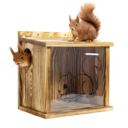Wooden Squirrel House for Outside, Squirrel Nesting Box, Easy Assembly Squirrel Houses for Outside Nesting, Outside Nesting, Chipmunk Houses, Outdoor Squirrel Box for Backyard Wildlife