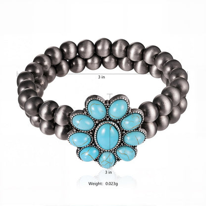 Montana West Rustic Couture's Jewelry Western Navajo Beaded Turquoise Cuff Bangle Bracelets Bohemian Vintage Elastic Bracelet for Women Cowgirl RCW-WH05TQ