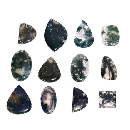 100 carats Natural Moss Agate Cabochon Gemstone, Polished Crystals, Green Rock Stone, Jewelry Making Supplies, Chakra Healing, Wire Wrapping, Art-Crafts-DIY Stone, 3 to 5 pcs