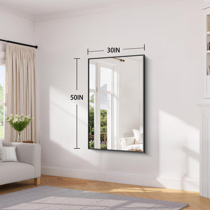 Koonmi Black Framed Bathroom Mirror - Shatterproof 30"x50" Tempered Glass, HD No Distortion, Horizontal/Vertical Mount, Modern Matte Aluminum Alloy Frame