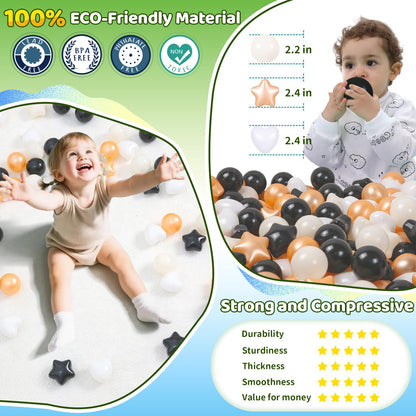 STARBOLO Ball Pit Balls Star Hearts Shapes for Toddlers - 50 100 200 500 Plastic Toy Ball Pit Balls Shapes for Ball Pit, Playpen, Birthday Party, Christmas Decoration