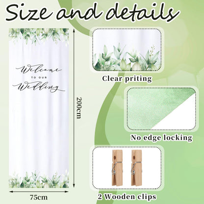 HunnmingRe 29 x 78 Inch Welcome to Our Wedding Sign with 2 Clips Greenery Welcome Arch Reception Backdrop Rustic Linen Fabric Wedding Sign Banner for Ceremony Bridal Engagement Party Supplies Decor