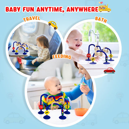zeeloopbee High Chair Suction Toys for Babies 6-12 Months, Suction Cup Toy for Toddlers 1-3, Baby Sensory Montessori Chew Toy for Babies 0-6 Month, Silicone Baby Teething Toys for 12-18 Months