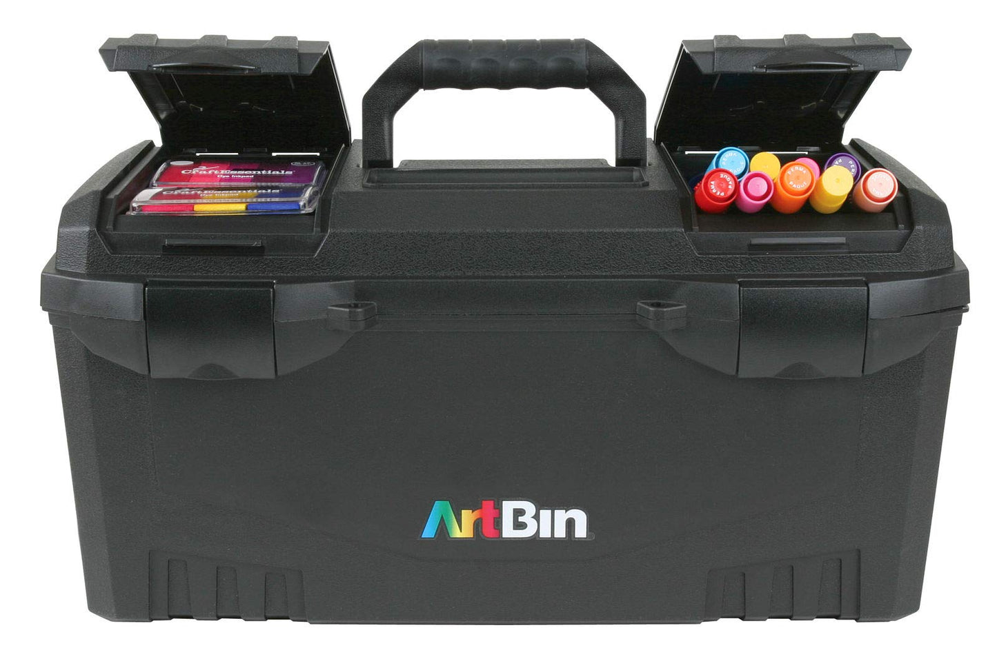 ArtBin 6918AB Twin Top 17 inch Supply Box, Portable Art & Craft Supply Organizer with Handle, [1] Plastic Storage Case, Black