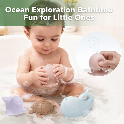 haakaa Ocean Squirter Baby Bath Toy- Mold Free Food Grade Silicone Bathtub Squirt Toys for Toddler 1-3, BPA-Free Squeeze Floating Bath Tub Toys for Babies & Infant 6-12 Months