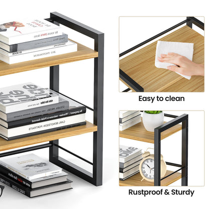 ART-GIFTREE Office Desk Shelf Organizer, Wood Desktop Bookshelf Supplies Storage Rack, Shelf for Top of Desk and Dresser (Black-2 Tier)