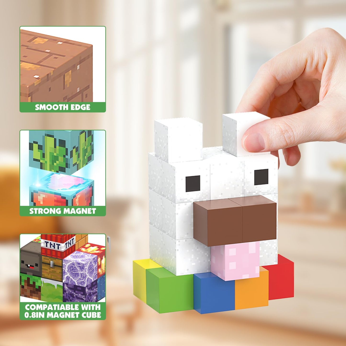 cuuanpuwat Magnetic Blocks - 120 PCS 0.8 Inch Magnetic Building Blocks, Cute Dog Magnet Cube Stacking Toys for Kids Age 3+, STEM Montessori Sensory Construction Set for Boys & Girls