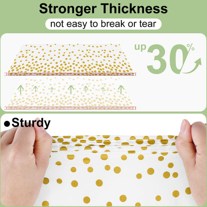 misaya 6 Packs Dot Disposable Table Cloth, 54 x 108 Inch Waterproof Plastic Tablecloth, Rectangle Gold Dots in White Table Covers for Picnic, Birthday, Party