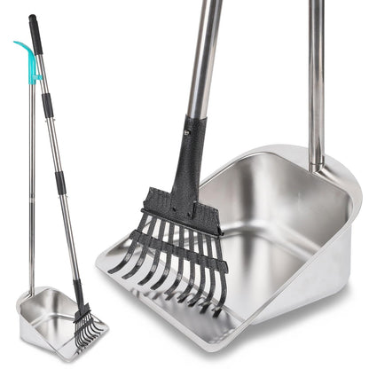 indiedouker Dog Pooper Scooper for Large Dogs with Large Capacity Tray and 36" Long Handle Rake,Stainless Steel Dog Poop Scooper for Dogs,Heavy Duty Dog Poop Scooper for Yard