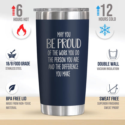 OASSIE Thank You Gifts for Men Women - Proud of You 20 oz Stainless Steel Coffee Tumbler - Teachers Day Birthday Retirement Employee Nurse Teacher Appreciation Gifts for Men Women Coworkers Boss