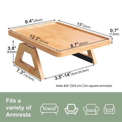 Danfoxer Couch Arm Tray,Bamboo Folding Sofa Tray,Sofa Armrest Trays Clip-On Couch Desk for Drinks,Snacks,Phone,Remote Control（Natural）