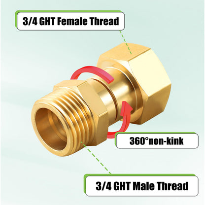 M MINGLE Garden Hose Swivel Connector, 3/4" GHT Brass Hose Fittings, 360 Degree Swivel Male to Female Hose Adapter with Extra 4 Washers