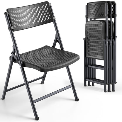 FurniEdge Black Folding Chairs 4-Pack, Breathable Plastic for Card Tables & Indoor Outdoor, Easy-Clean & Supports 400 Lbs