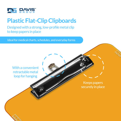 Pack of 6 Plastic Clipboards with Flat Clip, Durable Writing Boards for Work, Class, and Nursing Use, 12.5" x 9", Assorted Colours