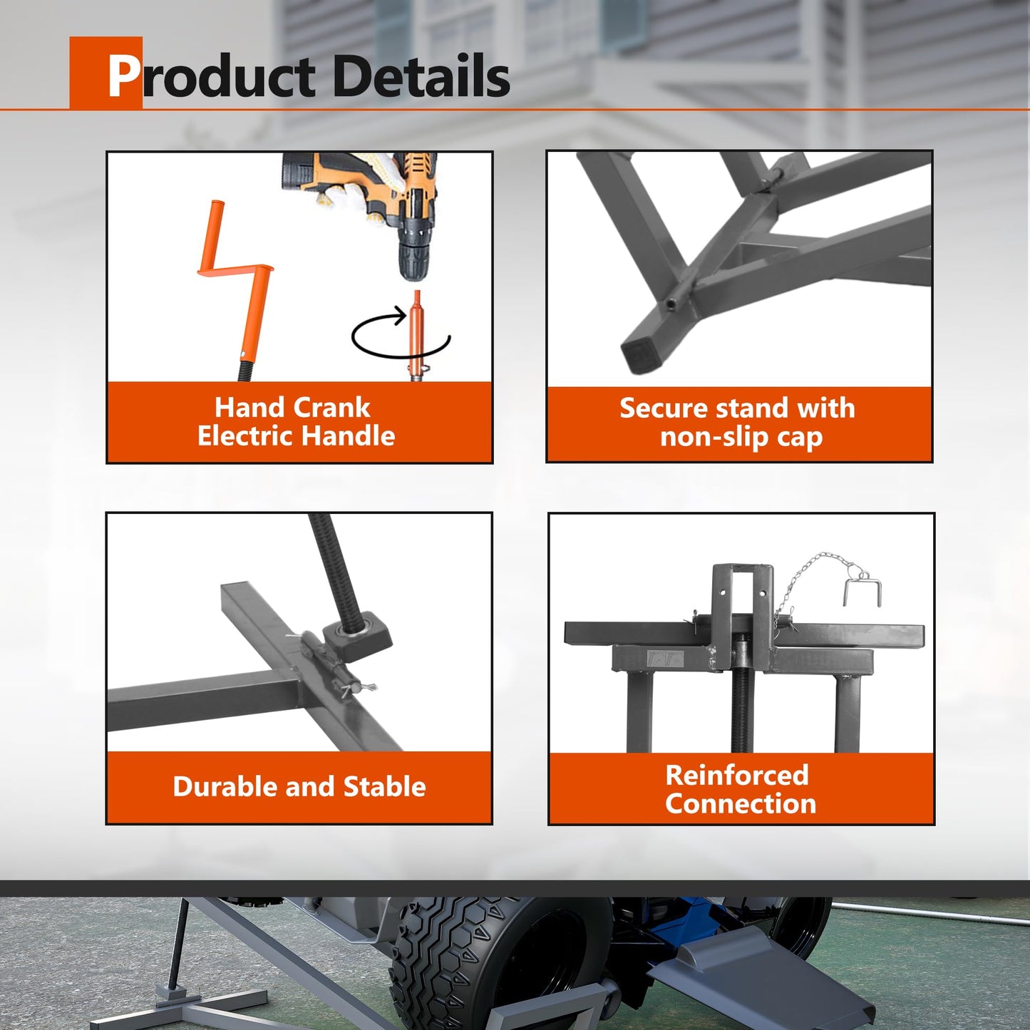 Large Riding Lawn Mower Lift Jack 880Lbs for Wide 46" Ride on Lawn Mowers & Garden Tractors,Foldable Lawn Tractor Lift with Manual and Power Handles Fit Multiple Mowers