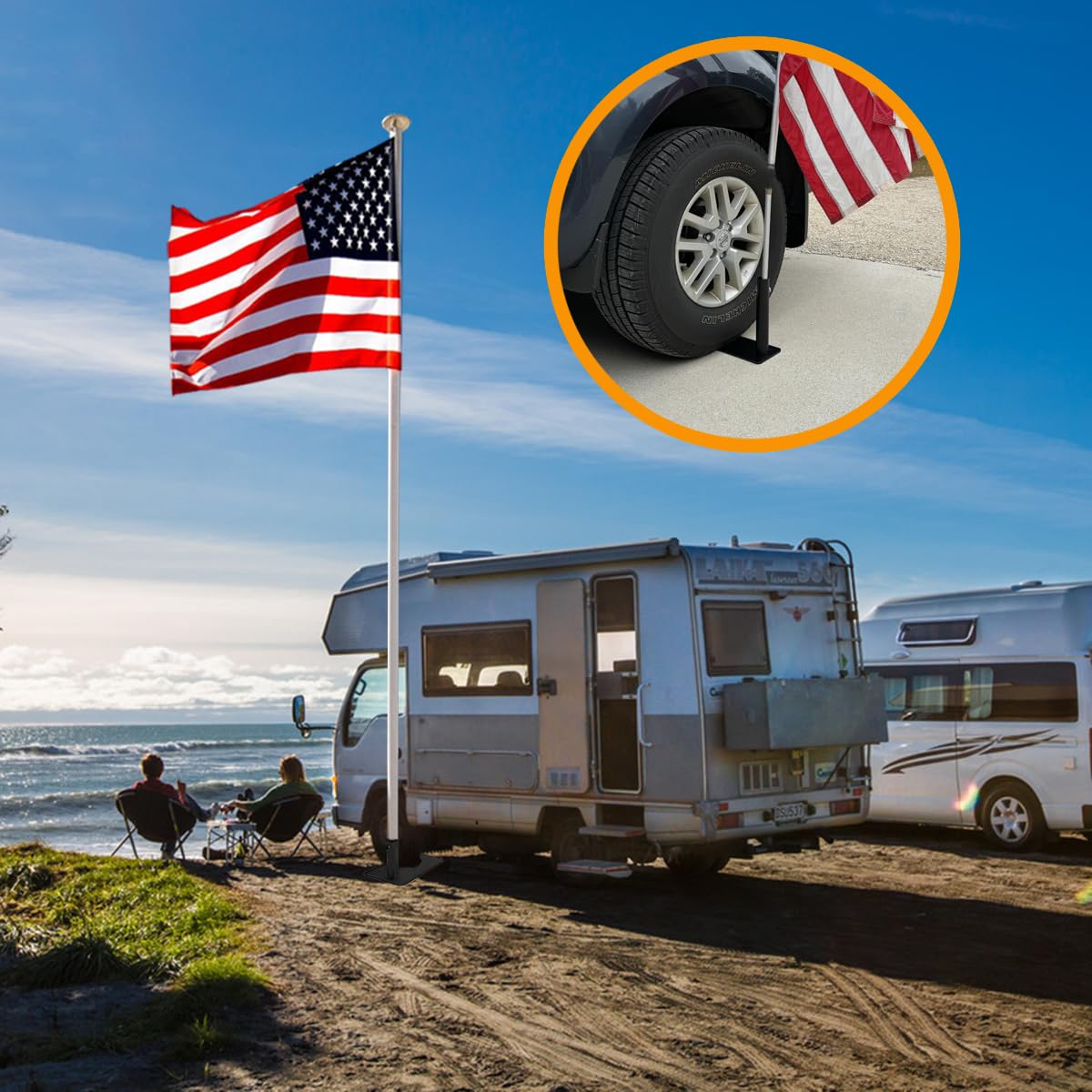 2 Pack Feather Flag Pole Tire Mount, Wheel Tire Mount Metal Flag Pole Holder for Diameter 0.87" Feather Flagpole Ideal for Cars RVs Truck Camping Tailgating and Outdoor Events (Diameter 0.87")