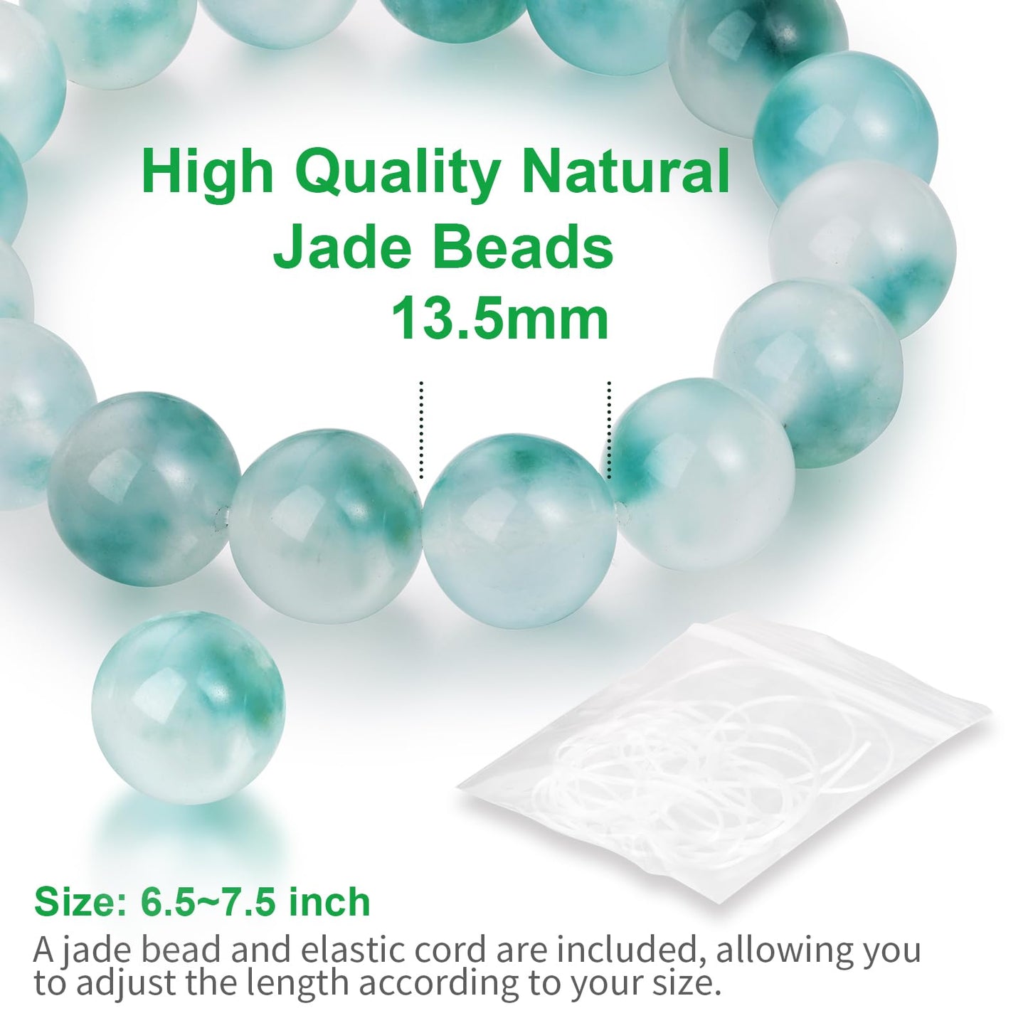 Handmade Natural Jade Beaded Bracelet for Women & Men – Genuine Green/White Jade Gemstone Stretch Bracelet – Lucky Energy Healing Jewelry Gift for Peace, Prosperity & Protection GW