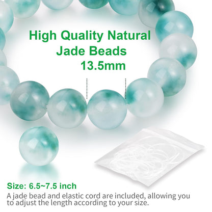 Handmade Natural Jade Beaded Bracelet for Women & Men – Genuine Green/White Jade Gemstone Stretch Bracelet – Lucky Energy Healing Jewelry Gift for Peace, Prosperity & Protection GW