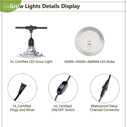 Espird Outdoor Grow Light, Greenhouse String Grow Light, Waterproof Plant Growing Lamps, UL Certified LED Grow Lights for Greenhouse Garden, 21.3FT Full Spectrum Grow Light for Veg Seedling Flower