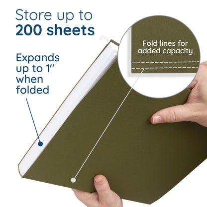 Blue Summit Supplies Hanging File Folders, 75 Pack, Reinforced Hanging Folders Letter Size, Standard File Folders for Filing Cabinet, Hanging File Organizer, Green