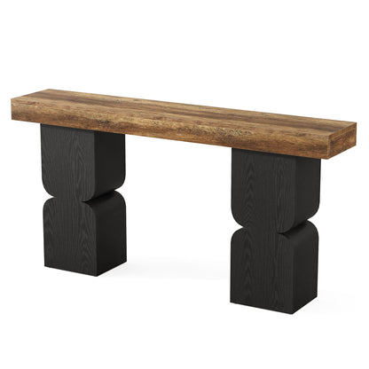63-Inch Console Table, Heavy-Duty Look, Behind Couch Sofa Table, Color Blocking Design, Bold Structural Presence, Modern Entryway Furniture for Living Room, Hallway, Foyer, Brown + Black