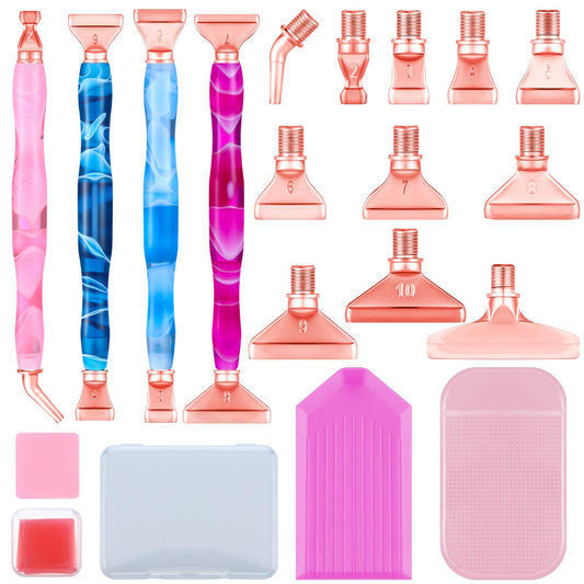 Fuutreo 23 Pcs Diamond Art Pens Painting Tools 5d Diamond Painting Accessories 4 Art Pens Kits 11metal Screw Thread Tips with 6 Clay Bead Sorting Trays Gel Pad for DIY Craft(Cute Colors)