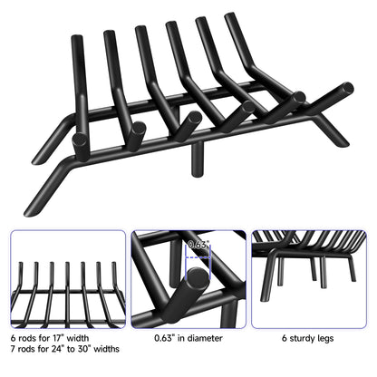 KIKIBRO Fireplace Grate 21 Inch, Firewood Log Holder Rack, Heavy Duty Fire Wood Stove Grates for Indoor Outdoor Camping Chimney Hearth Burning Fireplace Accessories Tools