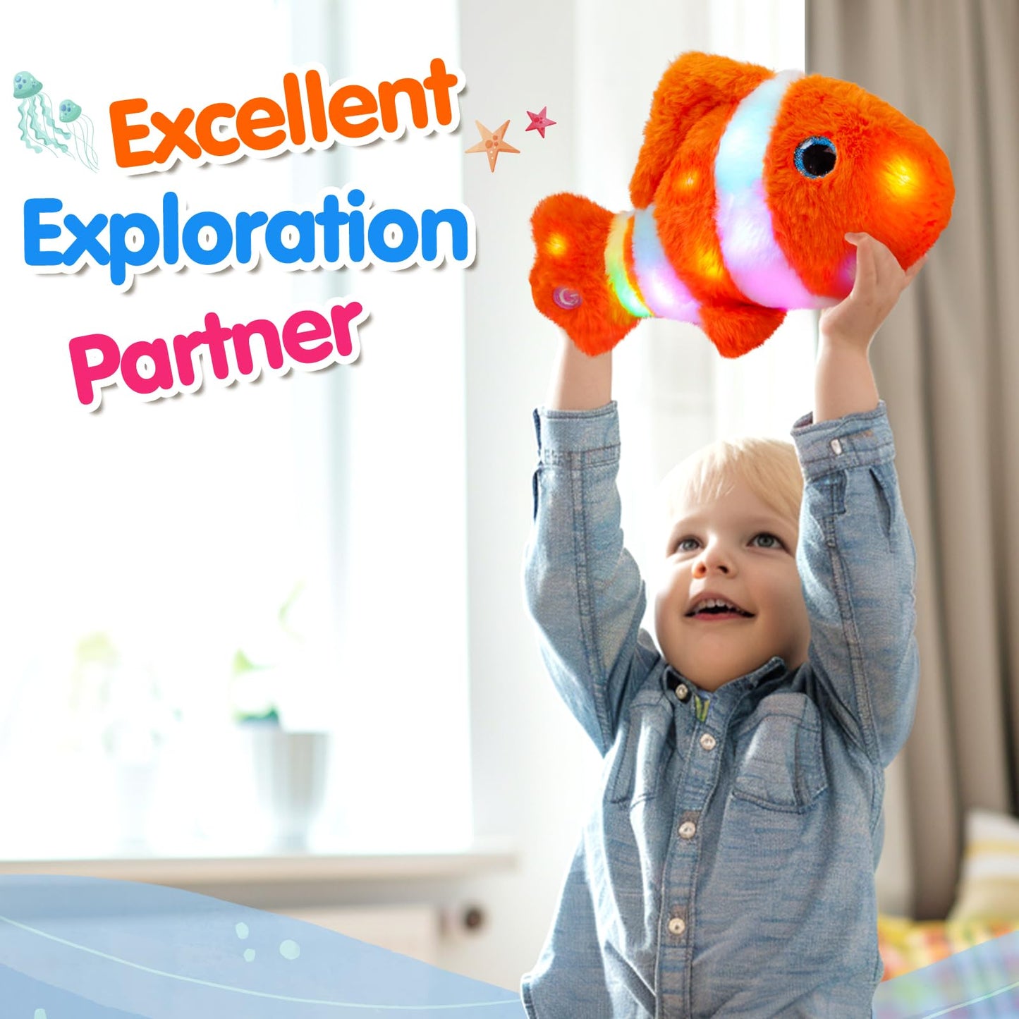Glow Guards 12" Glowing Goldfish Plush Light Up Stuffed Animals Soft Plush Pillow Birthday Gifts for Toddler Kids Girls Boys (Orange)