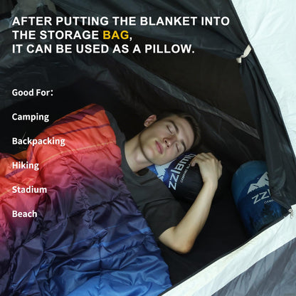 zzlamb Hooded Stadium Camping Blanket,Waterproof Outdoor Blanket Polar Fleece,Warm Windproof Portable for Stadium,Picnic,Sports,Beach,Car,Pets,56x75in Blue Mount Red Sun