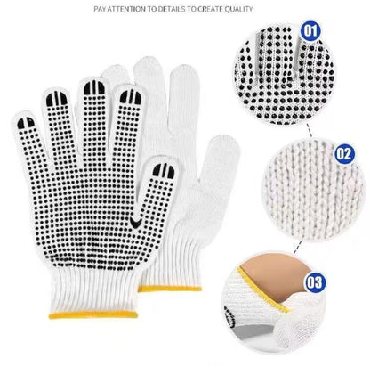 Safety Work Gloves with Anti-slip Dots 12 Pairs White Polyester Knitted Gloves for Garage Warehouse Painter Mechanic Industrial Gardening Construction (Black)