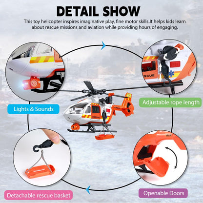 CSDCSD Helicopter Toy with Lights and Sound Sirens,Boys Toys,Rescue Vehicles Toys for Kids Aged 2 3 4 5 6 and Up,Best Toddler Kids Boys Gifts (Rescue Helicopter)