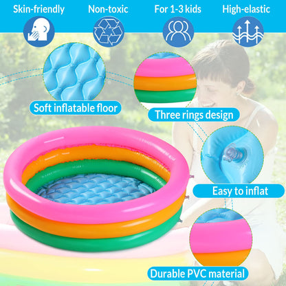 Jerify 6 Pack Kiddie Pool for Toddler 34 x 10 Inch Inflatable Kids Swimming Pool Small Baby Blow up 3 Rings Round Baby Padding Ball Pond for Indoor and Outdoor Water Game Play Center(Bright Style)