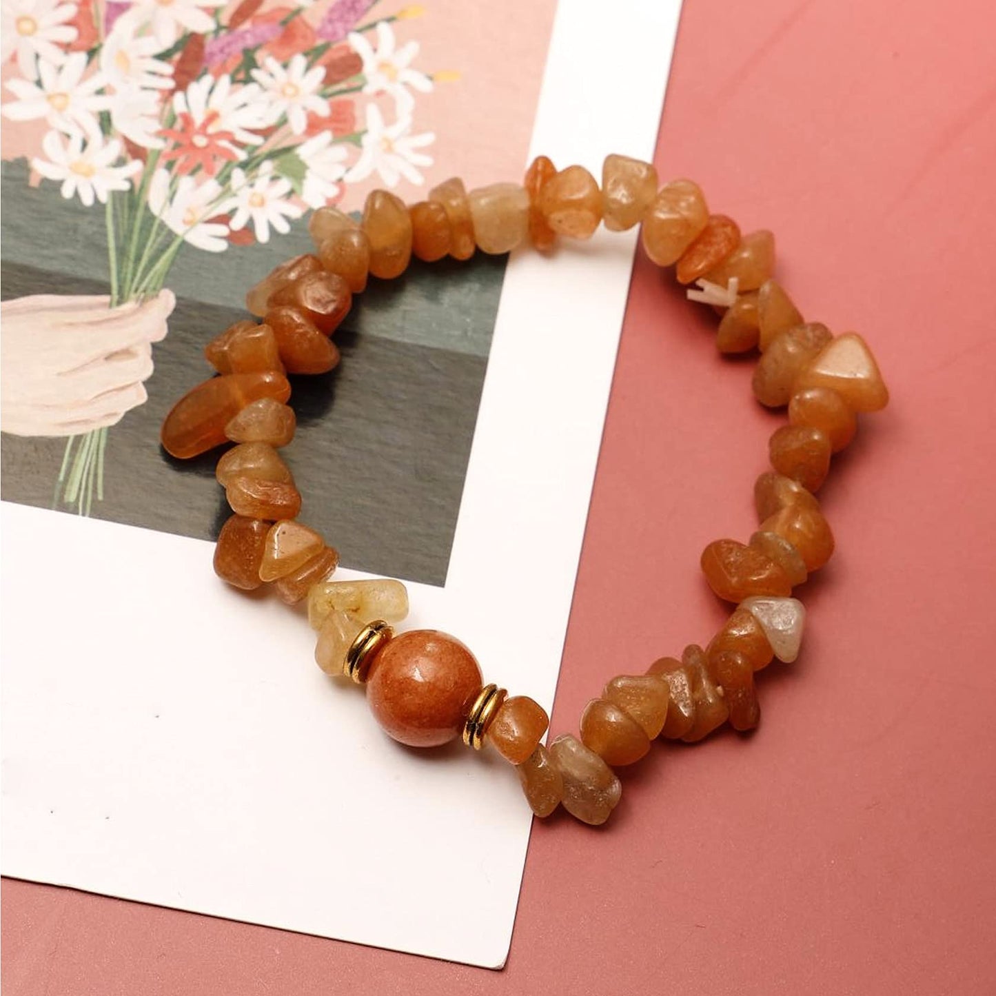 Eigso 7 Chakra Beaded Bracelets for Women and Men Pink Crystal Chips Bracelet for Praying Buddhist Tibetan