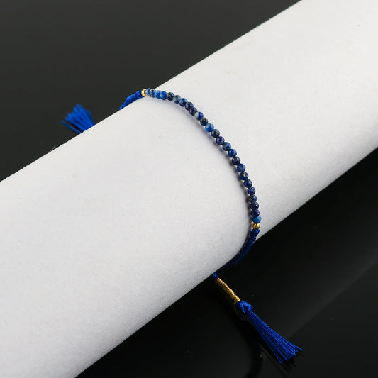 NJCRAFT Natural Lapis Lazuli Beads Braided Bracelet | Hand Braided Rope Thread Protection Bracelet | Lapis Lazuli Round Stone Beads 2 mm | Adjustable Slider Bracelet | 6+4 Inch Length