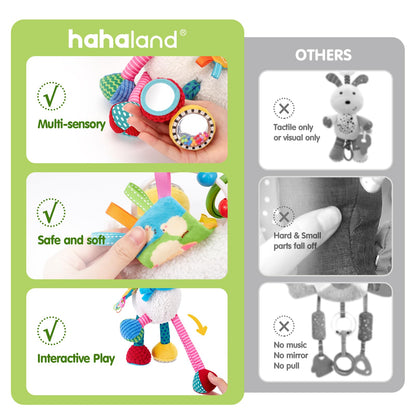 hahaland Baby Toys 0-6 Months - Baby Sensory Toys 0-3-6 Months Car Seat Toy Hanging - Musical Animals with Pull String Rattle Teether Crinkle Mirror, Crib Stroller Toy Tummy Time Easter Gifts for Baby