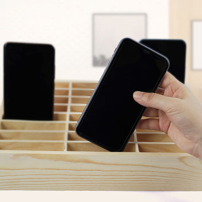 Ozzptuu 24-Grid Wooden Cell Phone Holder Desktop Organizer Storage Box for Classroom Office (24-Grid)