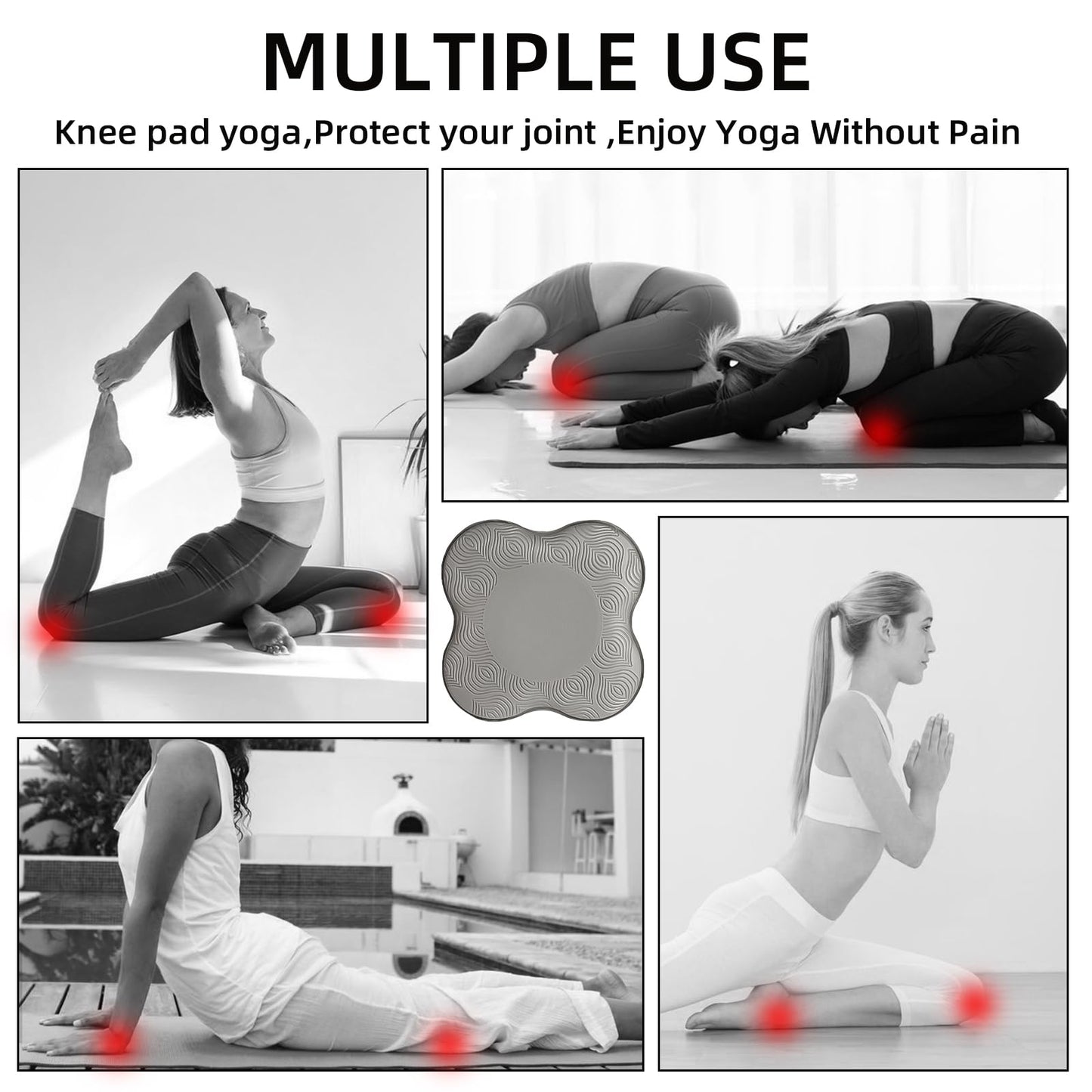 Yflingjie Yoga Knee Pads, Set of 4, Mats for Knees and Elbows, Fitness, Meditation, Kneeling, Balance, Floor, Pilates（grey)