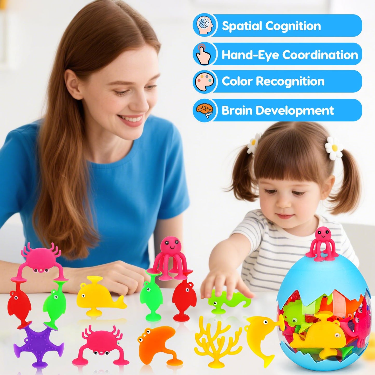 Toddler Suction Cup Bath Toys, Ocean Animal Bath Water Toys for Kids Ages 3-5 4-8 No Hole Mold Free Bathtub Car Airplane Window Toys Travel Trip Essentials for 3 4 5 Year Old Boy Girl Birthday Gift