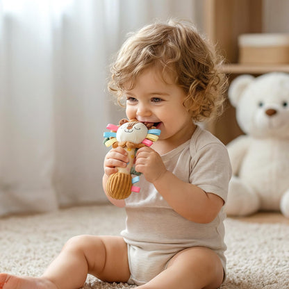 TYRY.HU Baby Rattles Toy, Plush Lion Rattle, Stuffed Animal Hand Rattles,Infant Grab Shake Rattle, Crinkle & Squeaker,Soft Sensory Toy with Sound for Babies 0-6 6-12 Months, Lion