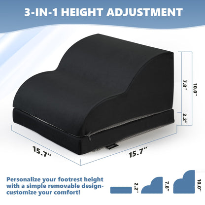 Removable & Washable Foot Rest for Under Desk, 2-Tier Adjustable Foot Stool for Office and Home, Ergonomic Footrest for Seating Comfort at Work/Study (Machine Washable Cover-Black)