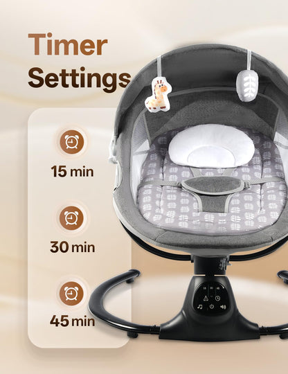 Baby Swing for Infants to Toddler, Baby Swing with 5 Point Harness, Support Music Playback, 5 Sway Speed, Electric Swing for Baby with Remote Control, Indoor & Outdoor Use (Gray)