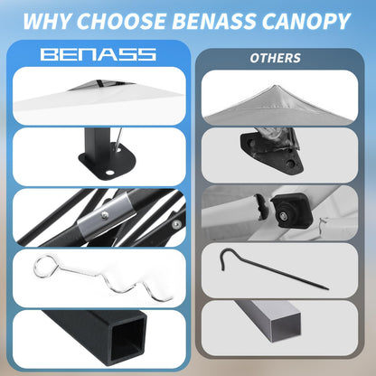 Benass 12x12 Pop Up Canopy, Easy Up Canopy Tent, Heavy Duty Tents for Parties, One Person Set Up Event Tent, White