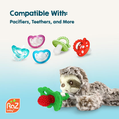 RaZbaby JollyPop Pacifier, Holder w/Detachable Baby Pacifier, Stuffed Animal RaZbuddy, All Ages 0M+, 100% Medical Grade USA Made Silicone, Machine Washable, Textured & Easy to Hold – Puppy