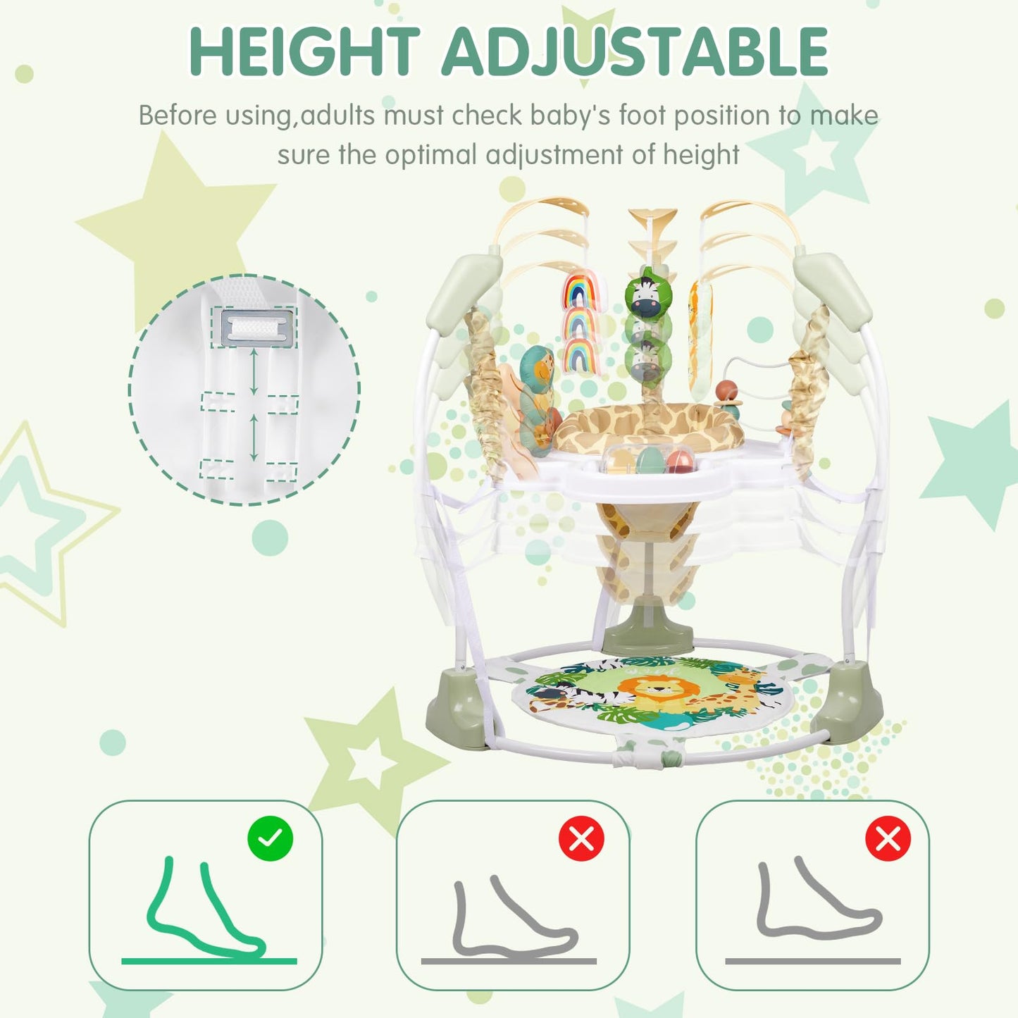 Furmubei Baby Activity Center, 3-in-1 Baby Jumper, Infant Activity Center with 360° Rotating Seat, Music, Lights, 3 Adjustable Heights, Infant Activity Jumper for 6+ Months JP2403