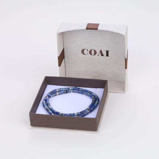 COAI Heishi Beaded Bracelet for Men, Double Layered Lapis Lazuli Crystal Bracelet for Men S