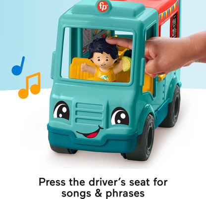 Fisher-Price Little People Musical Toddler Toy Serve It Up Food Truck Vehicle with 2 Figures for Pretend Play Kids Ages 1+ Years