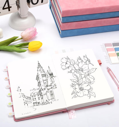 ALKALO Blank Journal Notebook 365 Pages, A5 Leather Sketch Book for Drawing Women & Men, Hardcover Notebook with 100GSM Thick Paper, Sketchbook for Travel, Work, School, Note Taking